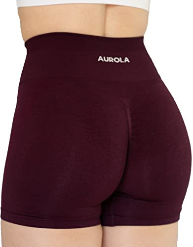 AUROLA Intensify Workout Shorts für Frauen Nahtlose Scrunch Short Fitnessstudio Yoga Laufen Sport Aktive Übung Fitness Shorts(M,Black Cherry)