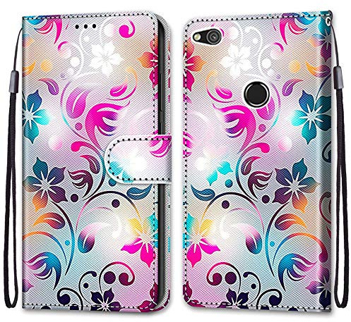Mo-Somnus Kompatibel mit Huawei P8 Lite 2017 Hülle,Leder Handyhülle mit Kartenfach Geld Slot Ständer PU Ledertasche TPU Bumper Wallet Flip Brieftasche Magnetische Schutzhülle Case Etui (Blume 1)