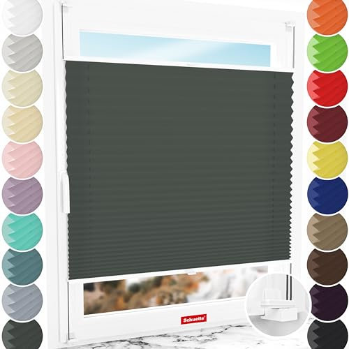 Schuette® Plissee ohne Bohren ● Premium Kollektion: Rocky Mountain (Graphit) ● 80x100cm (Breite x Höhe) ● Suprafix Faltrollo X Klemmfix Rollo ● Blitzschnelle Montage inkl. Video