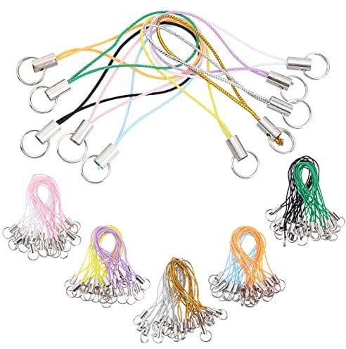 GORGECRAFT 100 pieza, 10 colores, Correa para Llavero de Teléfono, Tono Plateado, Cuerdas de Anillo Divididas, Colorido Poliéster, Abalorios para Teléfono Móvil, Cuerda de Cordón