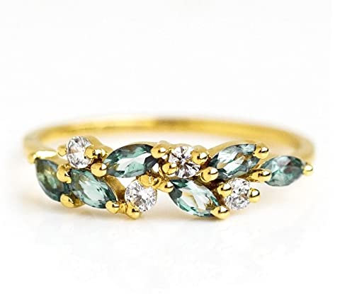 PAIHUIART Ring Ringe Damen Bijouterie Frauen Schmuck Damenring Eheringe Luxus Geometrische Blatt Intarsien Grüne Stein Ringe Für Frauen Braut Hochzeit Verlobungsfeier Schmuck Freundin Geschenk 9 Gold