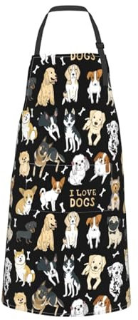 Wisedeal Schürze für Hunde und Welpen, verschiedene Rassen, mit 2 Taschen, für Damen, geeignet zum Kochen, Grillen, Grillen, Hundepfoten, Einheitsgröße