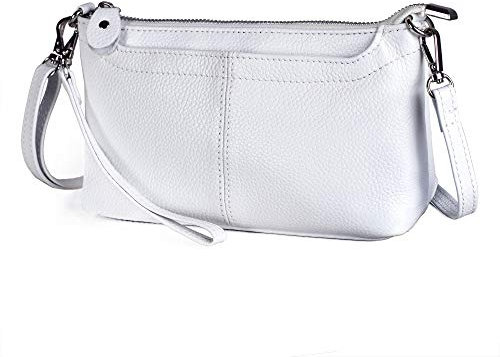 befen Petit sac à bandoulière en cuir véritable pour femme avec dragonne, Multipoches Blanc, S, Contemporain