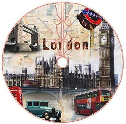 London Telefonzelle Bus Druck Weihnachtsbaum Rock Urlaub Baumschmuck für Weihnachten Halloween Neujahr Festliche Dekoration Party Zubehör