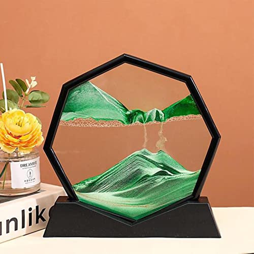 Moving Sand Art Bild Runde bewegliche Sanduhr Achteckige fließende Sandmalerei Dynamische Sandbild 3D Berg Sandsc