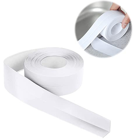 IVEOPPE Joint Salle de Bain - 12m*32mm Bande Etancheite Autocollante en PVC, Plinthe Souple Autoadhésive, pour Baignoire, Salle de Bain, Cuisine, Anti-moisissure, Calfeutrage (Blanc)