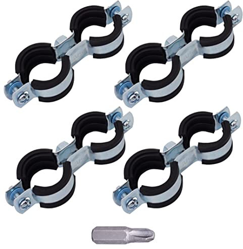 SKIR'CO 4 soportes de tubo dobles con forro de goma para tubos de 26-30 mm, abrazaderas de tubería, soportes de tubería para montaje en pared y techo