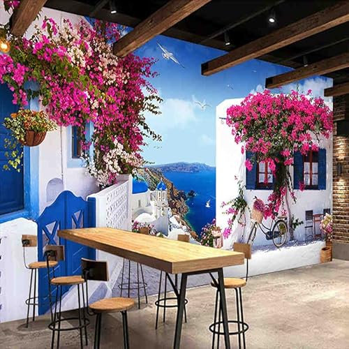 Mediterrane Meereslandschaft Rose Fototapete 3D-Café Restaurant Romantischer Hintergrund Tapete Wohnkultur Tapete 3D