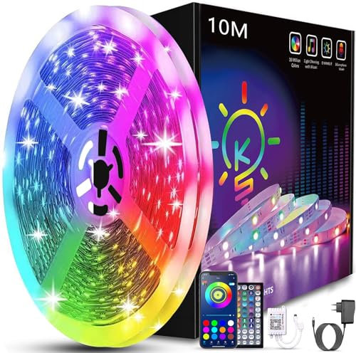 Keepsmile Ruban Led 10m, Led Chambre Bluetooth, Bande Led Contrôlé par Télécommande APP, Led pour Chambre