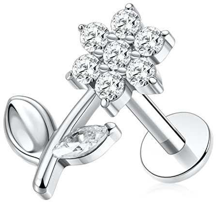 AROWRO 16g Tragus Medusa Conch Helix Monroe Philtrum Piercing Schmuck Titan Labret Tragus Lippen Knorpel Medusa Schmuck Innengewinde Ohrringe Tragus Hoop Ohrringe Lippenringe Blume CZ 10mm Silber