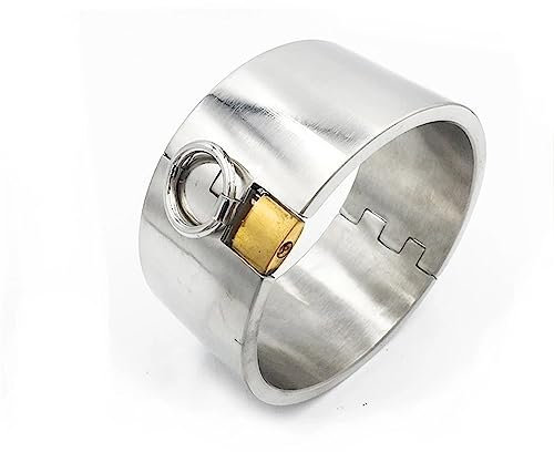 ZTHBYSB Super Schwere Sklaven Kragen Hoch 5cm Sex Halsband, 4 Größen BDSM Bondage Halsfessel O-Ring mit Schloss und Schlüssel Erwachsene Spiele Erotik SM Sexspielzeuge für Paare,Silber,13.6cm