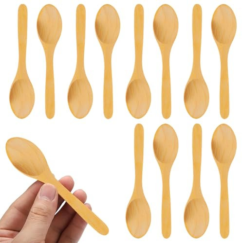 12pcs Wooden Spoons Handmade,13cm Mini Wooden Spoons,Wooden Children Spoon,Handmade Wood Spoon Small Serving Spoons Honey Teaspoon Round Spoons for Condiments Sugar Salt Jam Short Handle Wooden Spoon