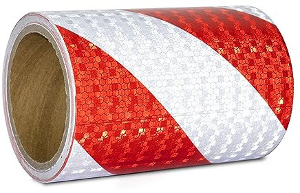 XFXIA Reflektierendes Klebeband Rot & Weiß 15 cm x 10 m wasserdicht reflektierendes Klebeband selbstklebendes Warnband Sicherheitsband prägnantes Warnband für Fahrzeuge Autos Anhänger Outdoor
