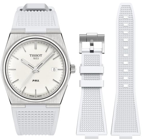 Stanchev Armband für Tissot PRX Uhrenserie, Weicher Silikonarmband für Tissot PRX Powermatic 80, 12mm Ersatzarmbänder für Herren und Damen für Tissot PRX Serie Uhren 40mm (White)