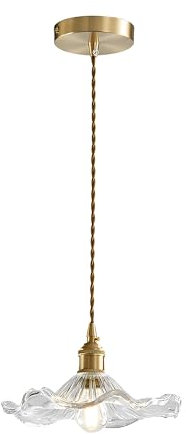 EKSED Lampe à suspension en verre Effacer Douille en laiton doré avec interrupteur, plafonnier suspendu pour îlot de cuisine (Effacer)