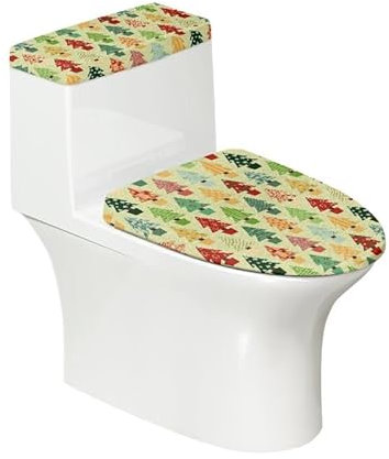 Garronmavis Christmas Pine Trees Toilet Lid Covers of 2 Pieces, Bohemia Tree Stylish Toilet Seat Cover for Bathroom, New Year Soft Standard Toilet Lid Cover