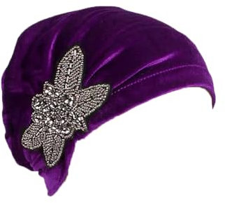 Pluto & Fox Beanie Mütze aus Stoff mit Turban-Ornament für Frauenkopf für Krebs Chemotherapie Onkologische Chemo Nacht Haarausfall, dunkelviolett, One size