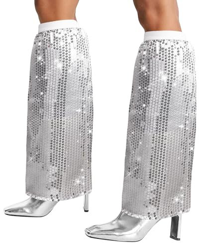 Abba Kostüm Damen, Pailletten Stulpen Disco Style, 70s Glitzer Schlager Outfit, Retro Hippie Stulpen, Karneval Fasching Discokugel