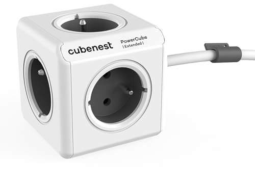Cubenest Power Cube Steckdosenleiste Extended 1,5 m | 5-Fach Steckdosenleiste mit Montagedock | Red Dot Design, Kindersicherung, 16A/250V | (Länder: FR/SK/PL/BE/CZ)