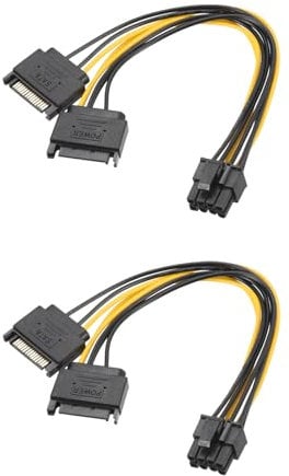 sourcing map PCI-Express Cable Dual 15 Pin to 8 Pin Male PCIE Graphics Card Power Supply Adapter Cable 220mm/8.7, 2pcs