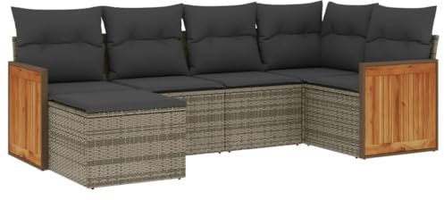 vidaXL Garten Sofagarnitur mit Kissen 6-TLG., Gartenmöbel Gartengarnitur, Sitzgruppe Sitzgarnitur, Lounge Sofa Garnitur Terrasse, Grau Poly Rattan