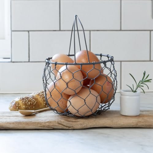 Generic Small Wire Egg Basket with Handle, Black Metal Kitchen Storage Basket, Rustic Metalatic Wire Vegtable Storage Basket, Kitchen Accessories Storage