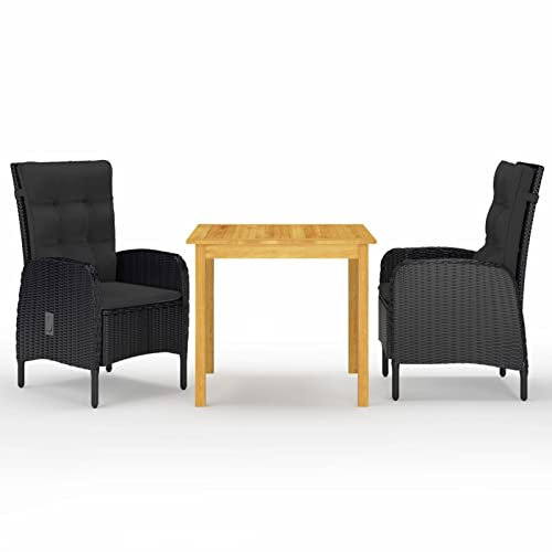 ARKEM 3-TLG. Garten-Essgruppe Outdoor Tisch Und StüHle Set Balkon Set 3tlg Balkon MöBel FüR Kleinen Balkon Schwarz