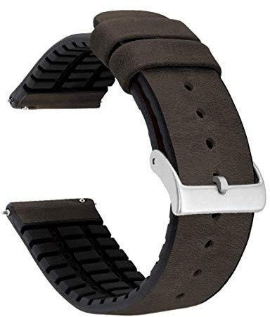 BARTON WATCH BANDS Hybrid-Uhrenarmbänder aus Leder und Gummi, 21 mm, Rauchgrau mit integrierten Schnellverschluss-Federstegen, 316L-Edelstahl, wählen Sie Armbandfarbe und Breite