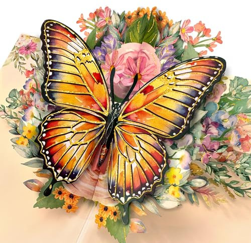 Hierein Pop Up Karte Geburtstag, 3D Schmetterlinge und Blumen Geburtstagskarte Frau mit Umschlag, Schöne Geburtstagskarte Geburtstagsgeschenk für Mama Freundin Mädchen, Personalisiertes Geschenk