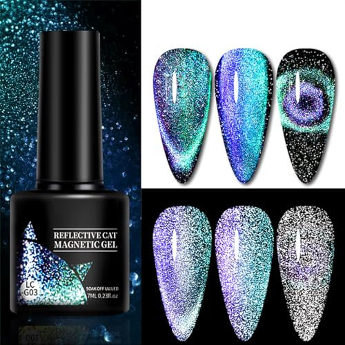 Cat Eye 9D Holographic Gel Nail Polish - Galaxy Sparkle, Soak Off UV LED Gel Nail Polish - DIY Manicure (3#Blue)