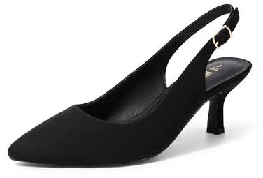 DREAM PAIRS Women's Kitten Heel Slingback Pointed Closed Toe Low Stiletto Heels Dress Bridal Elegant Wedding Pumps Shoes,Size 6.5,Black-Suede-1,SDPU2444W