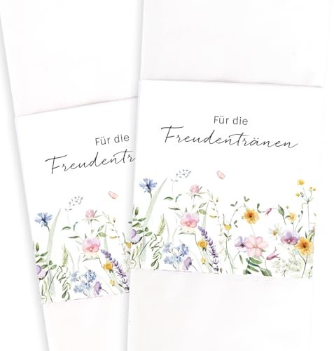 BETESSIN 50x Freudentränen Taschentücher Banderolen - Für die Freudentränen - Selbstklebend Banderole im Blumenstil - Verzierung für Hochzeit Taschentücher - (Taschentücher nicht enthalten)