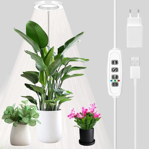 zociko Lámpara de cultivo, 72LED Lámparas de crecimiento, Lámpara de Luz Solar de Espectro Completo con Temporizador, 10 Niveles Regulables, 3 modos, Ajustable en Altura para Plantas de Interior 152cm