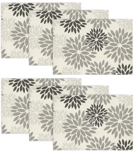 Artoid Mode Blumen Grau Dahlien Herbst Platzsets 6er Set, Frühling Sommer 30x45cm Urlaub Tischsets Waschbar Platzdeckchen Küche Party Deko
