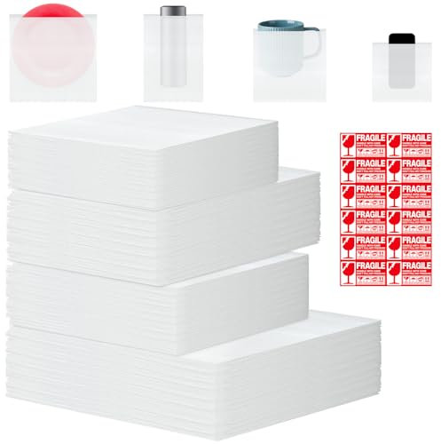 300 Pcs Plate Packing Sleeves for Moving Packing Foam Pouches Kit with Fragile Label Sheet 4 Sizes Cushion Wrap Material for Transportation Moving Supplies Kitchen Dish Plate Glasses Cup