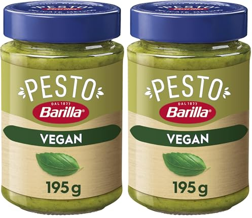 Barilla Pesto Basilico Vegan 1x195g | Glutenfreie Italienische Pasta-Sauce mit Basilikum und Cashewnüssen, vegetarische Nudel-Soße, grünes Pesto (Packung mit 2)
