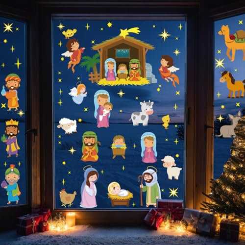 Augshy 9 Hojas Pegatinas de Reyes Magos de Decoración, Navidad Reyes Magos Ventanas Pegatinas, Navidad Nacimiento Pegatinas de Ventanas Cristal Decoración Adornos Pared Puerta Casa Navideños