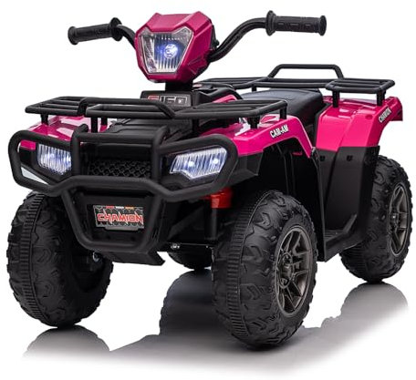 Lischwert Elektro Kinderquad, 12V Kinder Elektrische ATV mit LED-Scheinwerfern, Musik & Hupe, Elektroauto mit 4 rutschfeste Räder & langsamer Start, für Kinder 3–6 Jahre alt (Roserot)