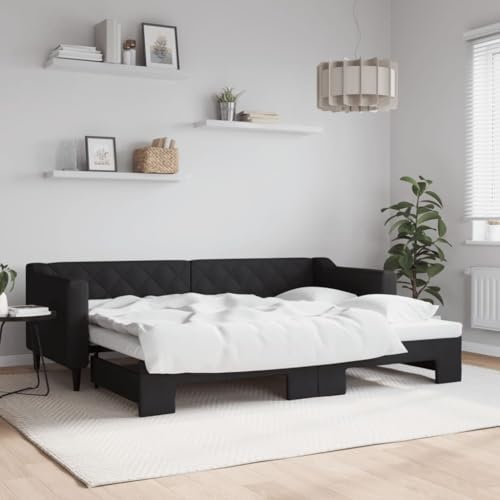 OHOOWOO Tagesbett Ausziehbar Schwarz 80x200 cm Stoff,Ausziehbares Tagesbett 2 in 1 Modernes Schlafsofa für Gästezimmer und Wohnzimmer