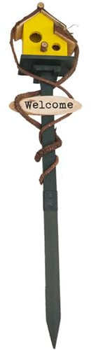 Bird House Garden Stake,Birdhouses for Outdoors with Pole, 27.6 inch Tall Wood Bird House, Cottage Birdhouse Stand, Decorative Bird House Garden Stake for Lawn Yard Yellow