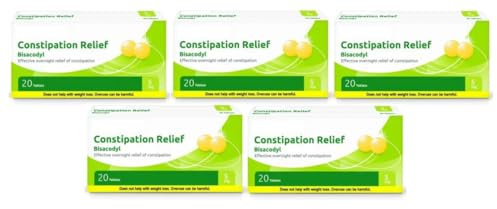 Constipation Relief Laxative 5mg Gastro-Resistant Tablets Adult - 5 Pack of 20 Tablets - Fast Acting Bowel Movement Aid and Digestive Support - Brands May Vary.