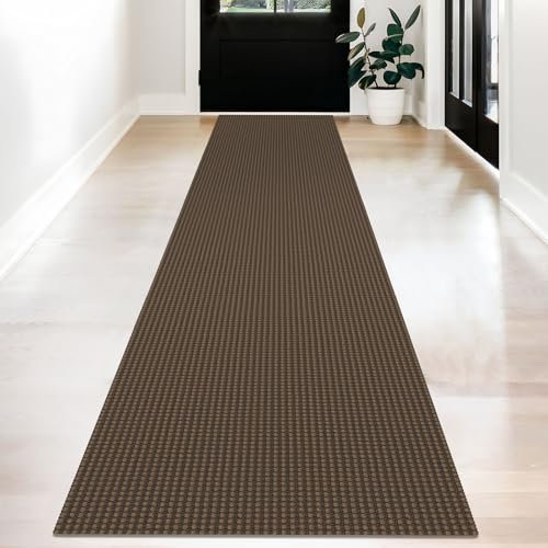 KOZYFLY Boho-Läufer für Flure, waschbar, langer Flur-Teppichläufer, Gummi-Rückseite, Küchenteppich, Baumwolle, Eingangsbereich, Boden-Teppich für Treppeneingang, Dunkelbraun