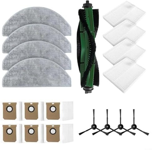 Emiif Kit de remplacement pour Cecotec pour Conga 7490 pour Ultimate Home pour X-Treme pour Genesis, 1 brosse principale+4 filtres+4 chiffons serpillères+4 brosses latérales+6 sacs à poussière
