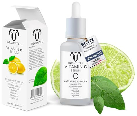 ROXUNITED Vitamin C Serum 30 ml – Hormonfreies Anti-Aging Gesichtsserum mit Hyaluronsäure & Aloe Vera, Für Straffe und Strahlende Haut