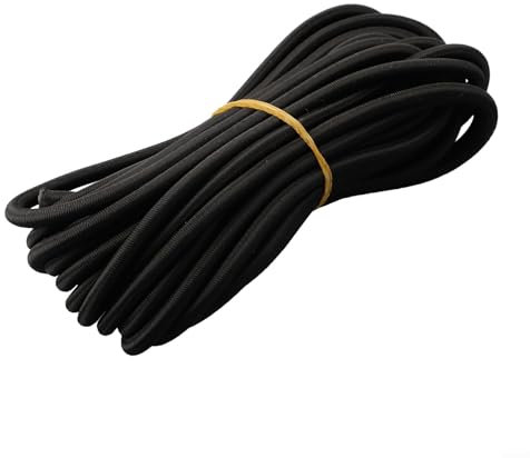 Besttoolifes Cordon élastique rond de 6 mm, 10 m, noir, corde élastique pour kayak, corde extensible de qualité marine en polyester lourd pour projets de bricolage, attaches