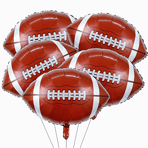 5 Stück Große Football Luftballons, Braun American Football Folienballons, Rugby Fußball Thema Party Ballon Deko für Junge Kinder Fußballfans Geburtstag Kindergeburtstag Dekoration Zubehör