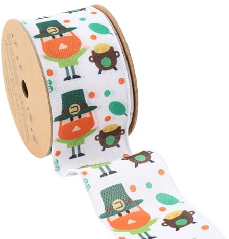 LaRibbons St. Patricks Day Band 6,3 cm x 9,1 m, grünes Hutband mit Draht mit Kobold und Topf für Basteln, Kranz, Schleife, Geschenkverpackung, DIY-Dekoration
