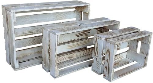 Lermowood Set aus 3 Holzkisten Nr. 3 Vintage, Naturholz, Wandregale, Aufbewahrung, 7 Farben, Vintage