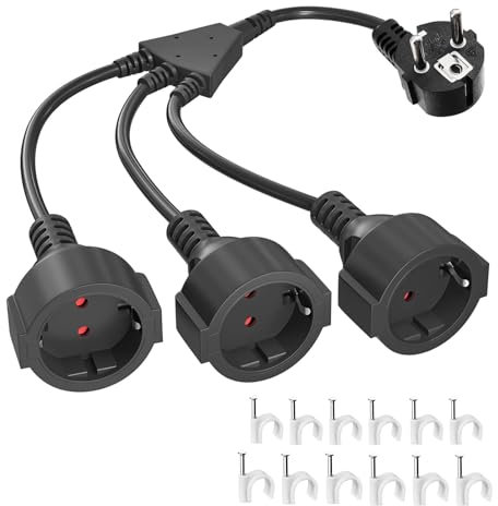 Verlängerungskabel mit 3 Schuko Steckdosen, 3 in 1 Mehrfachsteckdose Steckdosenadapter mit Flexible Kable, 3680W Verlängerung Dreifachstecker Doppelstecker für Steckdose 1.5 mm², 16A/250V, Schwarz