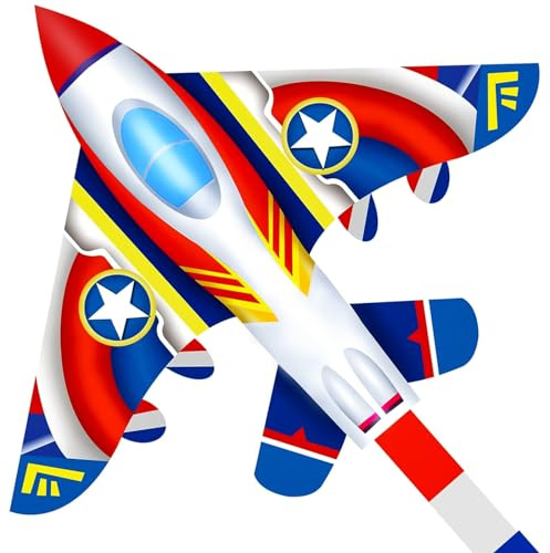 Flying Hoofer Cerf-volant d'avion de combat pour garçons facile à voler, grand cerf-volant pour enfants et tout-petits, cerf-volant simple ligne pour la plage, il est livré avec poignée dragon de 300